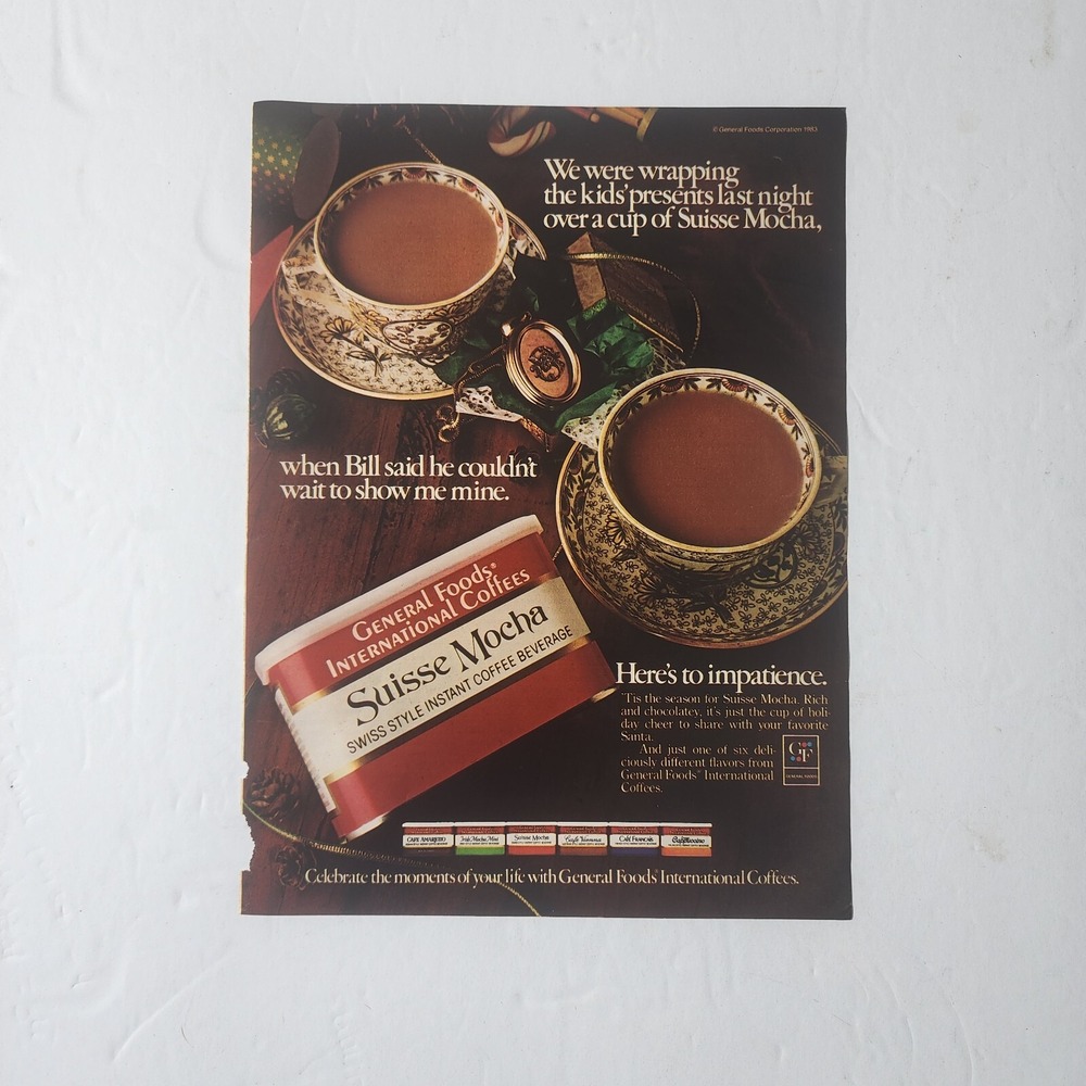 Vintage 1983 Suisse Mocha International Coffee Print Ad 8x10.5 Magazine Clipping